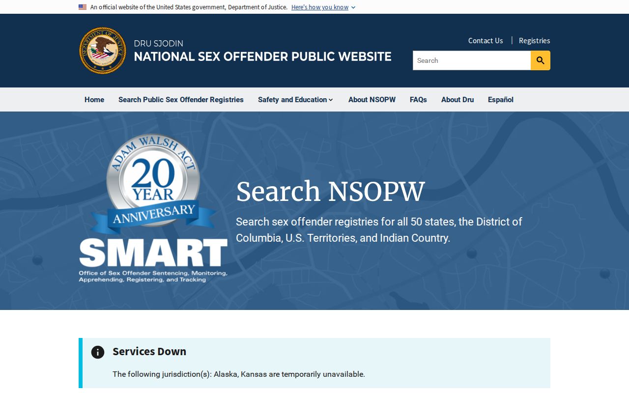 Johnson County sex offender search on the national NSOPW website