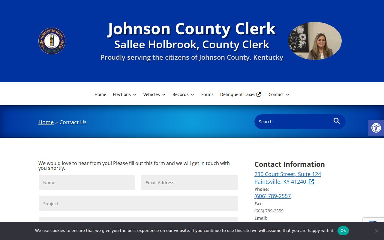 Johnson County records contact page for the County Clerk